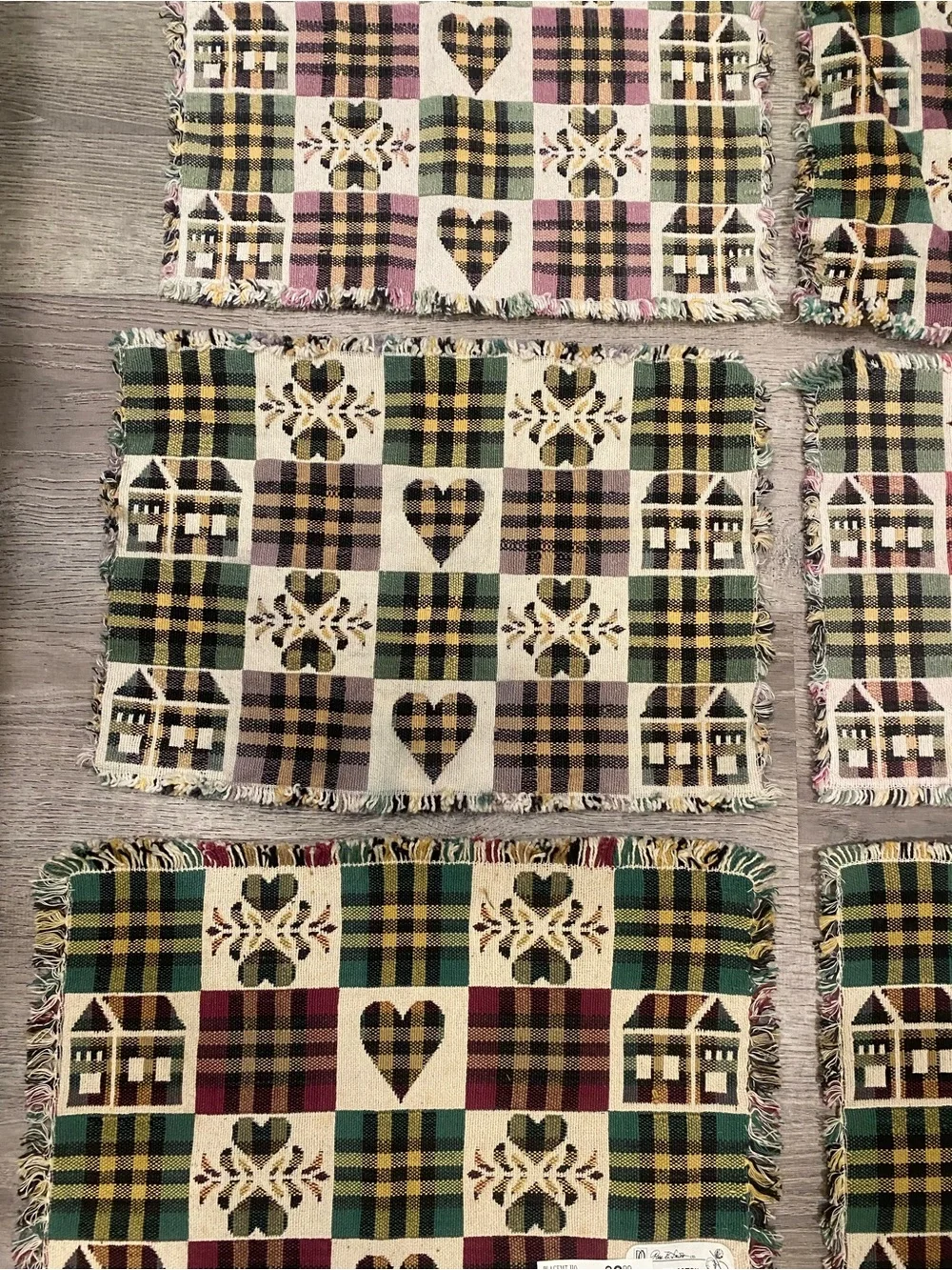 Vintage Park B Smith Woven Tapestry Placemats Set of 6 Houses Hearts